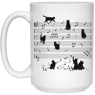 Cat Funny Music Note, Party Lover, Black Cat Love Music White Mug