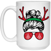 Messy Bun Girl, Girl With Deer Horn, Christmas Tree In Glasses, Merry Christmas, Trendy Chrismas White Mug