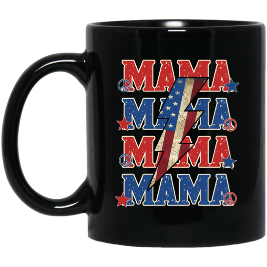 Mama American, Flash American, Peace And Star American Black Mug
