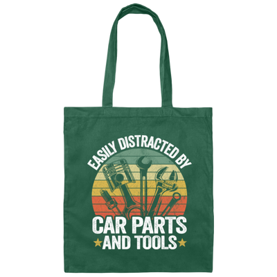 Retro Car Parts, Easily Distracted By Car Parts And Tools, Funny Tool Lover Canvas Tote Bag