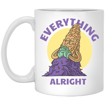 Everything Is Alright, Cartoon Smiling Spilled Ice Cream White Mug