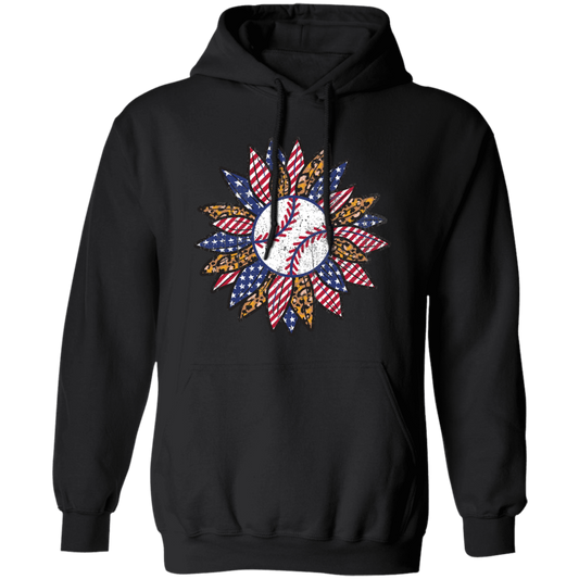 American Baseball, Sunflower Baseball, Leopard Sunflower-1 Pullover Hoodie