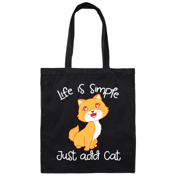 Life Is Simple, Just Add Cat, Cat Pet, Love Animals, Cute Kitten Lover Gift Canvas Tote Bag