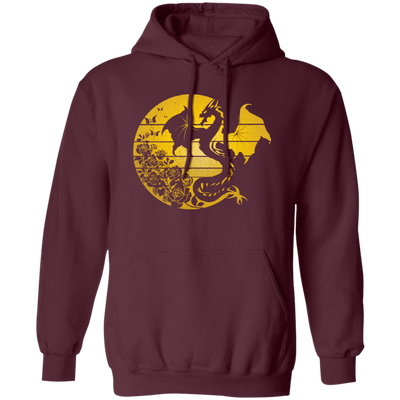 Dragon Flowers Vintage, Gold Dragon, Love Dragon, Flower In Circle Pullover Hoodie