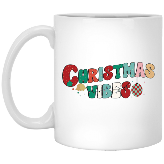 Christmas Vibes, Retro Christmas, Merry Christmas, Trendy Christmas White Mug