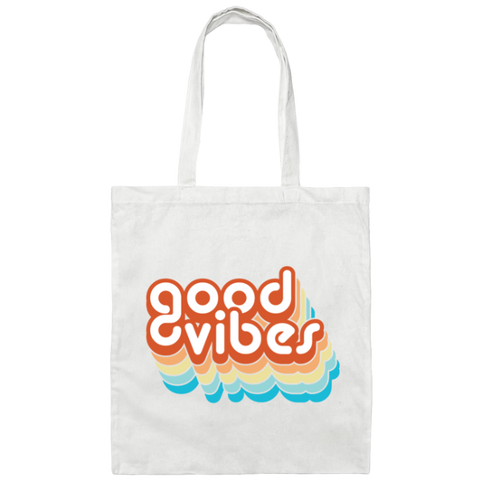 Vintage Colorful Rainbow Retro Good Vibes Gift Canvas Tote Bag