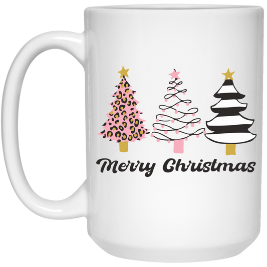 Black And Pink Christmas, Leopard Xmas Tree, Pink Xmas Tree, Merry Christmas, Trendy Christmas White Mug
