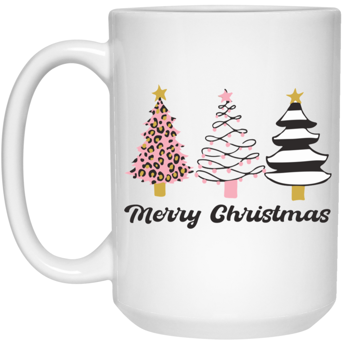 Black And Pink Christmas, Leopard Xmas Tree, Pink Xmas Tree, Merry Christmas, Trendy Christmas White Mug