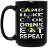 Camping Gift, Hiking And Cook, Drink And Eat, Repeat All, Go Camping Black Mug