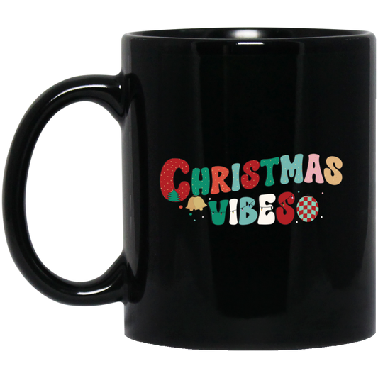 Christmas Vibes, Retro Christmas, Merry Christmas, Trendy Christmas Black Mug