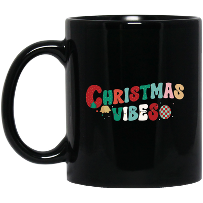 Christmas Vibes, Retro Christmas, Merry Christmas, Trendy Christmas Black Mug