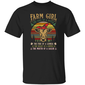 Farm Girl, Cute Cow Retro Gift, The Soul Of A Witch, Vintage Cow Unisex T-Shirt