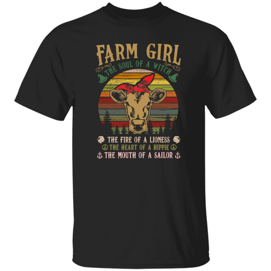 Farm Girl, Cute Cow Retro Gift, The Soul Of A Witch, Vintage Cow Unisex T-Shirt