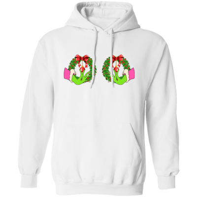 Funny Christmas, Grinch's Hands On The Boobs, Merry Titsmas, Merry Christmas, Trendy Chrismas Pullover Hoodie