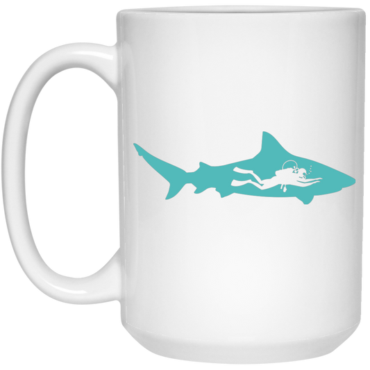 Diving Gift, Diving Silhouette, Shark Lover, Diver Gift White Mug