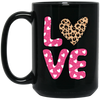 Love Heart Design, Leopard Pattern, Valentine's Day Black Mug