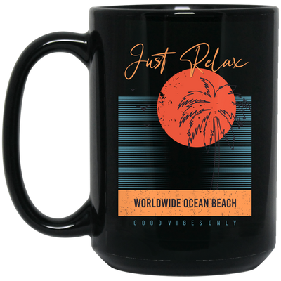 Just Relax, Worldwide Ocean Beach, Goodvibes Only, Summer Black Mug