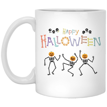 Happy Halloween, Skeleton Dancing, Trendy Halloween White Mug