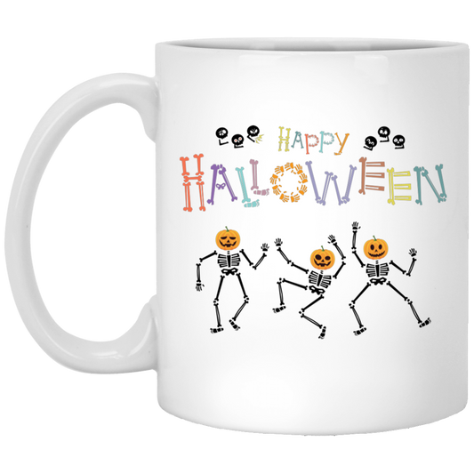 Happy Halloween, Skeleton Dancing, Trendy Halloween White Mug