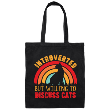 Introverted But Willing To Discuss Cats, Retro Cats Canvas Tote Bag
