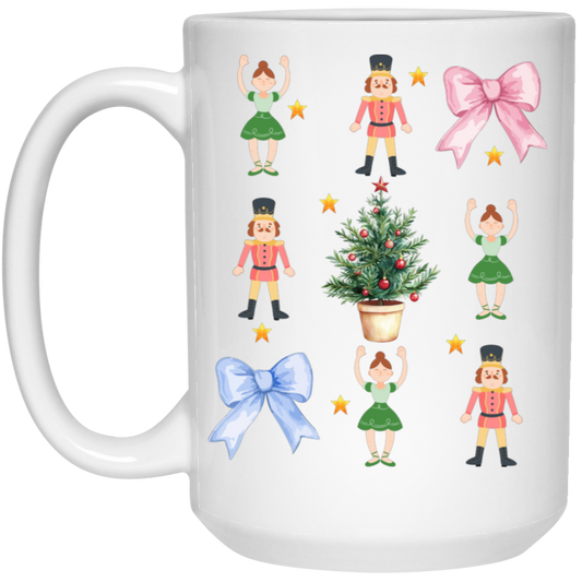 Nutcracker Xmas, Coquette Ribbon, Preppy Christmas White Mug