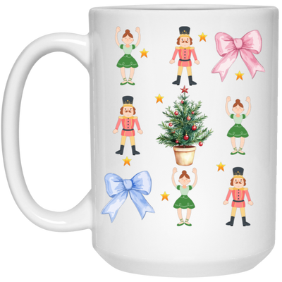 Nutcracker Xmas, Coquette Ribbon, Preppy Christmas White Mug