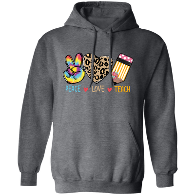 Peace Love Teach, Colorful Peace, Leopard Love Pullover Hoodie