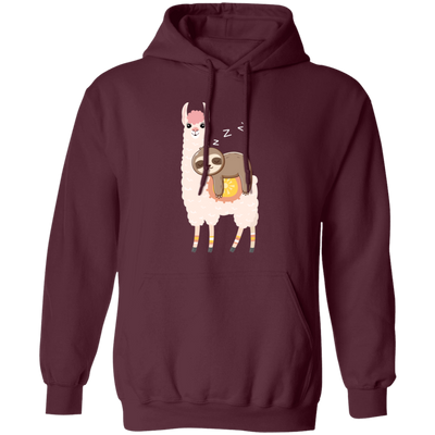 Sloth Laying On Llama, Sloth Sleeping, Cute Llama Pullover Hoodie