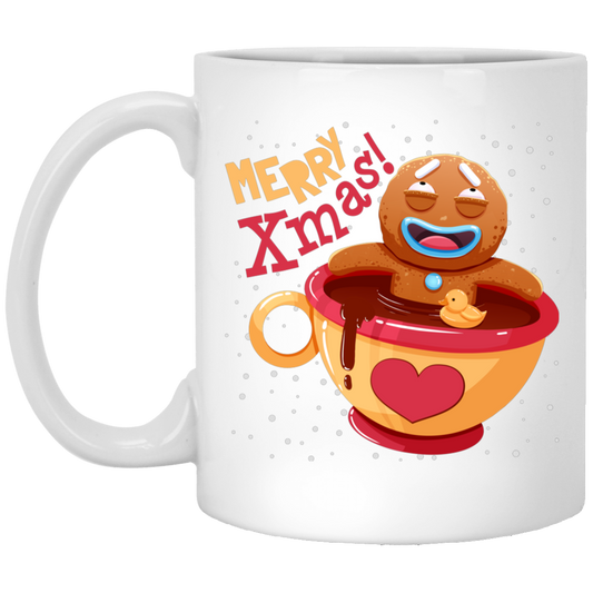 Gingerbread In Coffee Cup, Relaxing Gingerbread, Merry Christmas, Trendy Christmas White Mug