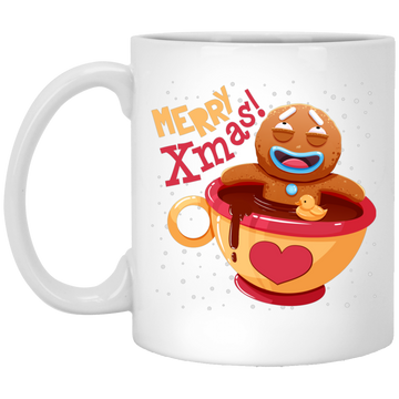 Gingerbread In Coffee Cup, Relaxing Gingerbread, Merry Christmas, Trendy Christmas White Mug