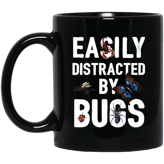 Easily Distracted By Bugs, Butterfly And Spiders Black Mug