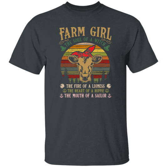 Farm Girl, Cute Cow Retro Gift, The Soul Of A Witch, Vintage Cow Unisex T-Shirt