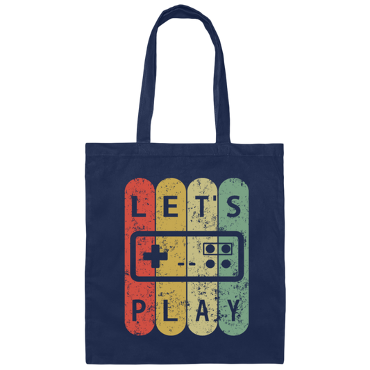 Old School Vintage, Let's Play Game, Retro Video Game, Player Gift Canvas Tote Bag