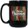 Plaid Pattern, Retro Christmas, Leopard Christmas, Merry Christmas, Trendy Christmas Black Mug