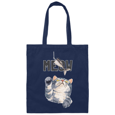 Cute Meow, Cute Stupid Cat, Cat Catch Fishing Rod Canvas Tote Bag