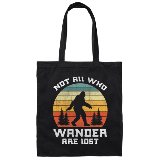 Retro Bigfoot Sasquatch Not All Who Wander Are Lost Canvas Tote Bag