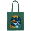 Camping In A Forest, Camping On Lake With Mountain, Retro Style Canvas Tote Bag