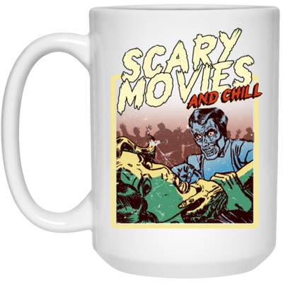 Scary Movie And Chill, I Love Moviem Scary Movies Lover White Mug