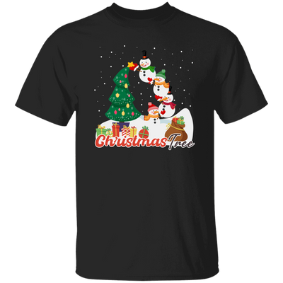 Christmas Tree, Snowman Build Xmas Tree, Snowman Family, Merry Christmas, Trendy Christmas Unisex T-Shirt