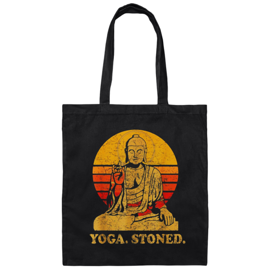 Yoga Stoned, Buddha Retro Sunset Canvas Tote Bag