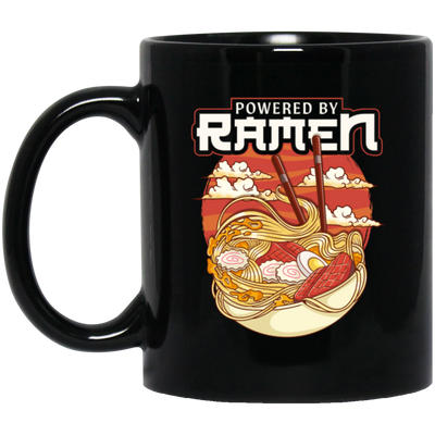 Cute Japanese Noodle Gift, Funny Anime Gift, Kawaii Powered By Ramen Black Mug