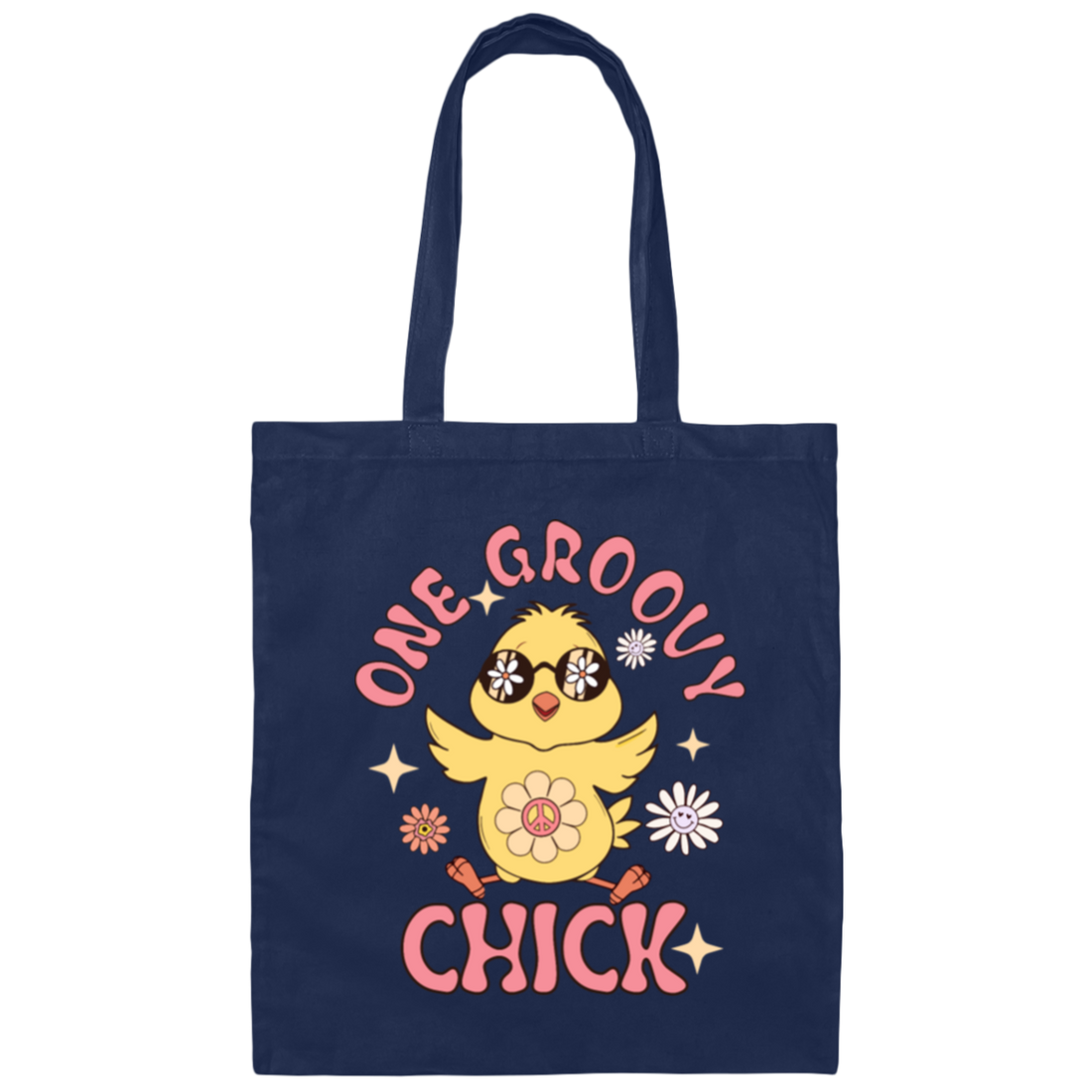 Easter Gift, Chick Love Gift, Chicken Lover, One Groovy Chick Gift, Retro Style Canvas Tote Bag