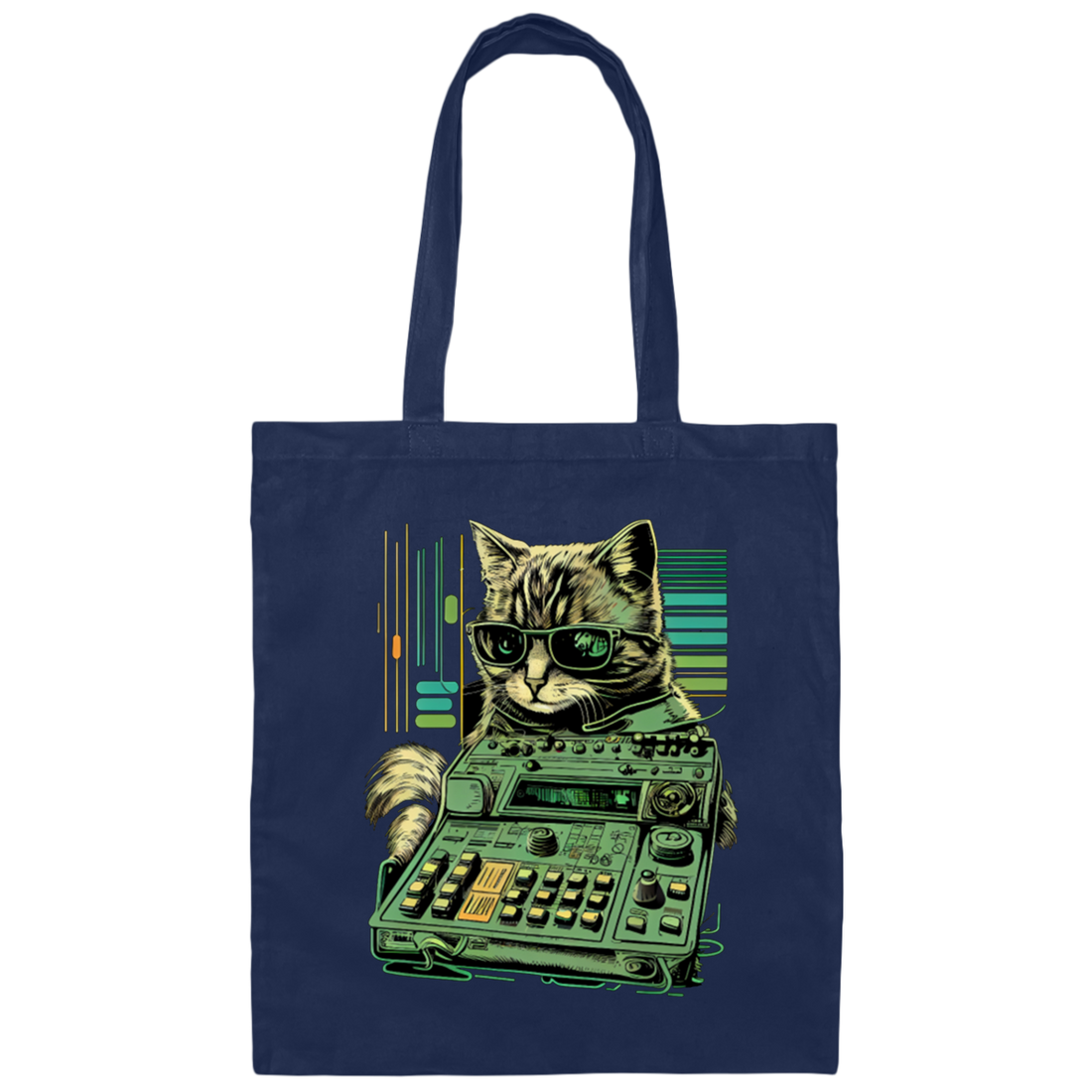 Cat Lover, Cool Cat, Cat Synthesizer, Analogue Synth Vintage Studio Gear Canvas Tote Bag