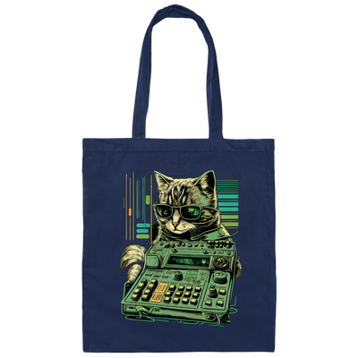 Cat Lover, Cool Cat, Cat Synthesizer, Analogue Synth Vintage Studio Gear Canvas Tote Bag