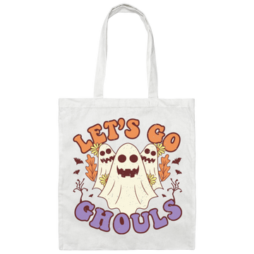 Let's Go Ghouls, 3 Boos, Funny Boo, Groovy Halloween Canvas Tote Bag