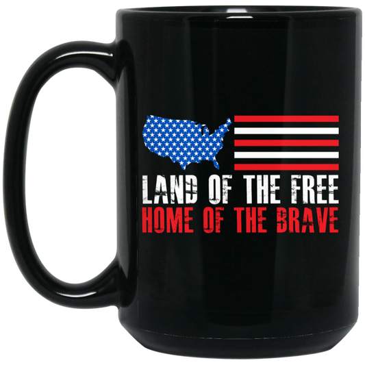 Land Of The Free Home Of The Brave, American Flag Black Mug