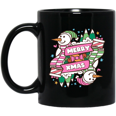 Merry Xmas, Trendy Snowman, Pinky Snowman, Pink Christmas, Merry Christmas, Trendy Christmas Black Mug