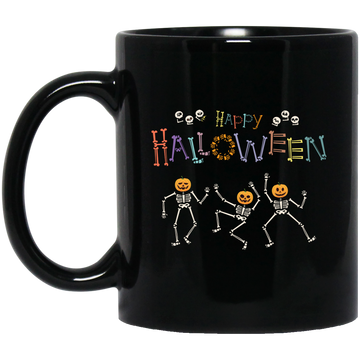 This Halloween, gift your loved ones the Happy Halloween, Skeleton Dancing, Funny Halloween Black Mug. Enjoy a fun and festive holiday with this mug featuring a skeleton dancing a jig – perfect for those who enjoy a good scare! Great for hot or cold beverages, the mug is both durable and dishwasher safe.