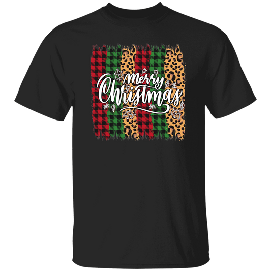 Plaid Pattern, Retro Christmas, Leopard Christmas, Merry Christmas, Trendy Christmas Unisex T-Shirt