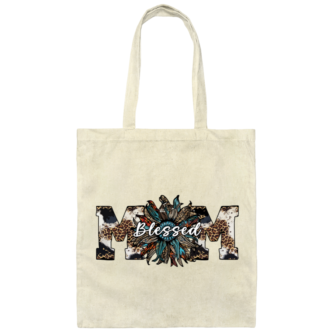 Blessed Mom, Leopard Mom, Mother's Day Gifts, Mama Sunflower Canvas Tote Bag